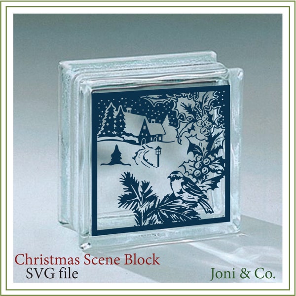Christmas Glass Block svg, Christmas SVG,  printable, Holly, Snow, Bird, Christmas cards, Christmas scene svg, Christmas eve, Rustic svg