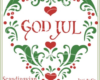 Scandinavian Christmas SVG File, God Jul Heart, Swedish heart svg. Glass Blocks, vinyl cutting, Christmas cards, Christmas Craft Supply