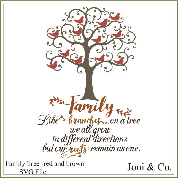 Family tree svg. Like branches of a tree svg, printable, red birds family tree, 2 files one color and one black, vinyl cutting, cards, svg