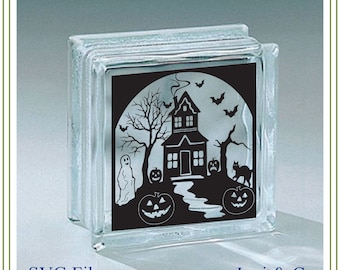 Halloween Glass Block SVG File, Haunted House svg, Halloween illustration svg, invitations, halloween party, glass block, iron on transfer