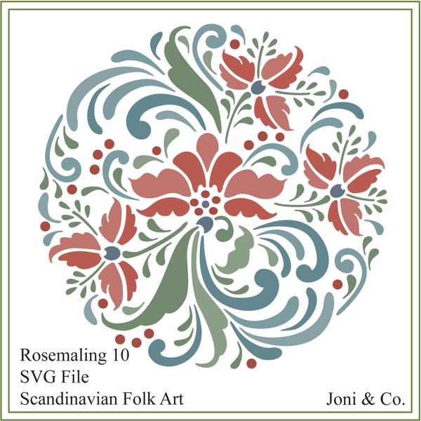 Scandinavian SVG File, Rosemaling Flowers, Swedish folk art svg, vinyl cutting, scrapbook, cards, iron on transfer, folk art, crafts