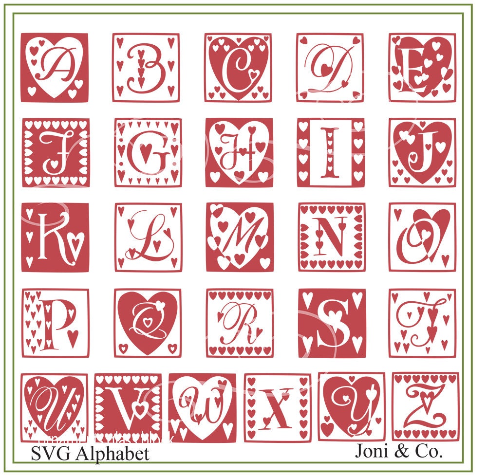 Download Monogram Alphabet SVG Heart alphabet svg Valentine | Etsy
