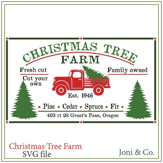 Christmas Tree Truck Farm Sign Svg Red Truck Svg Rustic Etsy