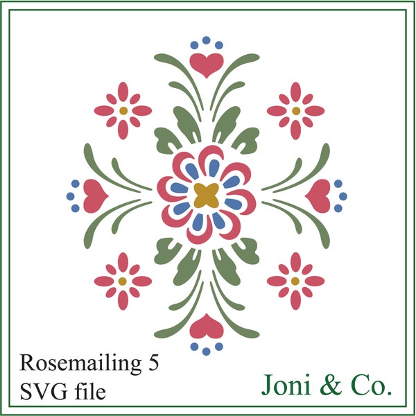 Scandinavian SVG File, Rosemaling 5 Flowers, Swedish folk art svg, vinyl cutting, scrapbook, cards, iron on transfer, folk art, crafts