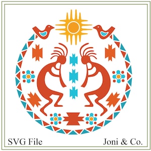 Svg Kokopelli Sud-ouest, Svg Illustration Sud-ouest, Svg cercle, à utiliser pour le fer sur les transferts, cartes imprimables, découpe vinyle, enseignes