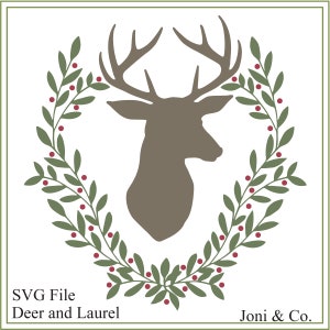 Deer Svg, Deer With Laurel Svg, Printable, Vinyl, Cards, Invitations ...