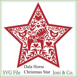 Dalapferd Weihnachtsstern, Dalapferd Weihnachten, printable, SVG, Urlaub, Stern. Pferd, schneidbar, Weihnachtskarte, schwedisch