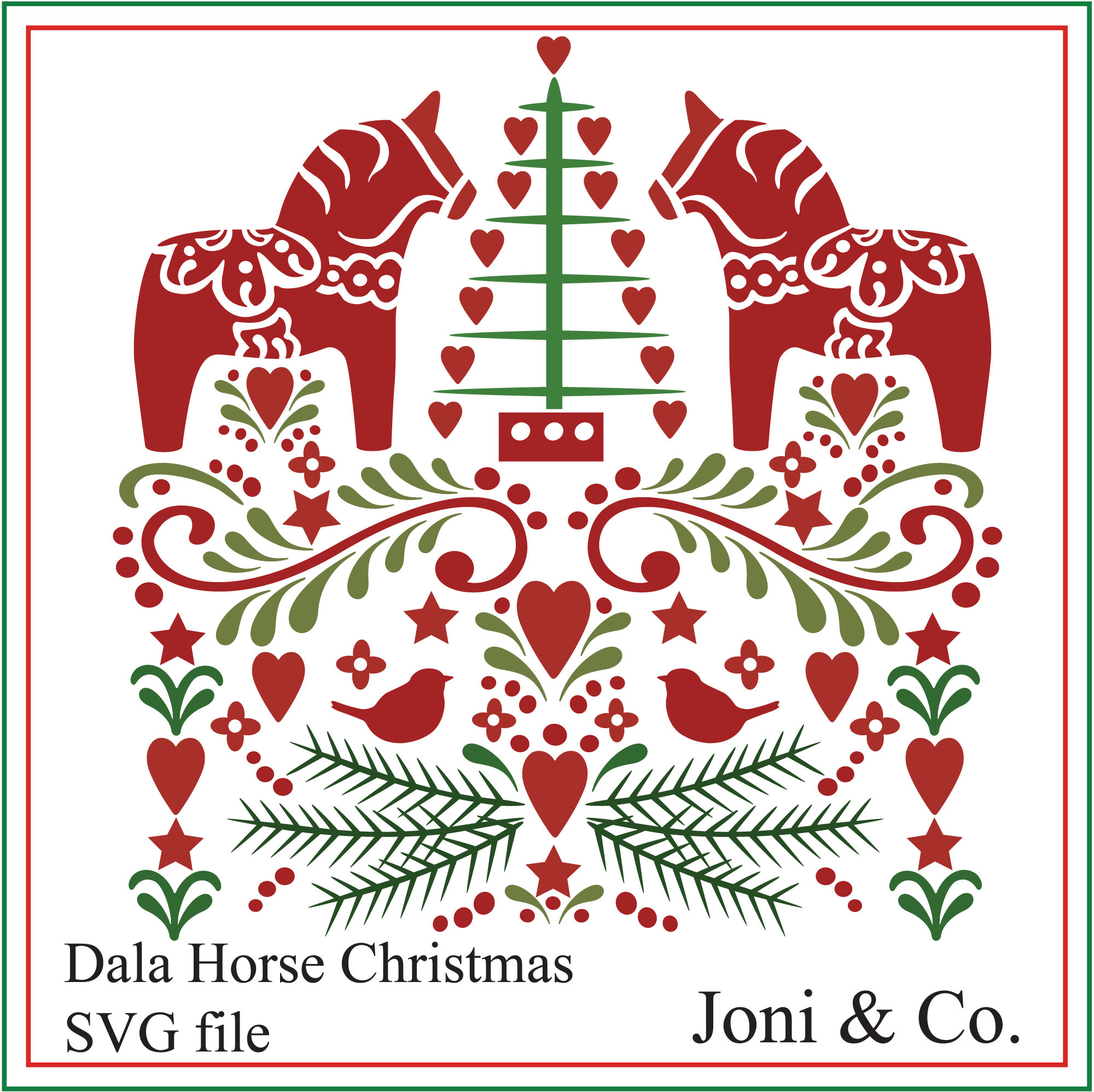Dala Horse Christmas SVG, Scandinavian, Nordic, Swedish Dala Horse