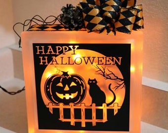Halloween SVG File, cat on fence, pumpkin,  Halloween illustration svg download file use for vinyl cutting, Halloween cards, iron on