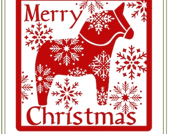 Dala Horse Glass Block SVG File, Scandinavian Horse, Swedish Christmas, vinyl cutting, cards, iron on transfer, Sweden, crafts, SVG