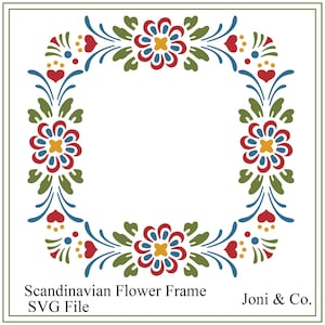 Cornice floreale scandinava SVG, Rosemaling, arte popolare svedese svg, bordo floreale monogramma, taglio vinile, cartello svg, carte. illustrazione