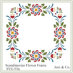 Scandinavian Flower Frame SVG, Rosemaling, Swedish folk art svg, Monogram floral  border,  vinyl cutting, Sign svg, cards. illustration