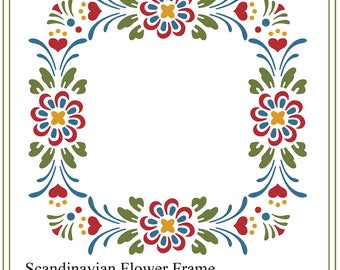 Scandinavian Flower Frame SVG, Rosemaling, Swedish folk art svg, Monogram floral  border,  vinyl cutting, Sign svg, cards. illustration