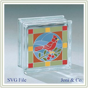 Kardinal Vogel Glasblock SVG, Glasmalerei Kardinal Digitaler Download, Vogel SVG. Glassteine, Bügelbilder, Schilder, Karten, Basteln