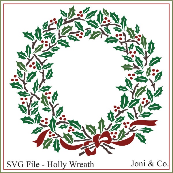 Noël svg, svg de couronne de Noël, couronne de houx, imprimable, Noel signe svg, cartes, houx et baies, artisanat de Noël, svg, Couronne