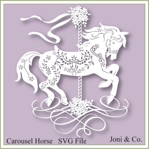 Carousel Horse svg, corte de papel, arquivos SVG e PDF incluídos, vinil, imprimível, cartões, cavalo svg, papercut svg, caprichoso, weddng svg,