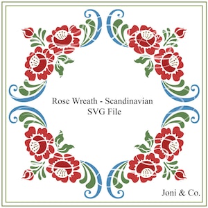 Rose Wreath SVG File, Rosemaling, Swedish folk art svg, Wedding, vinyl cutting, scrapbook, cards, iron on transfer, folk art, crafts, signs