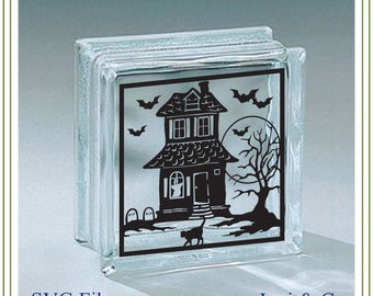 Halloween Glass Block SVG File, Haunted House svg, Halloween illustration svg, invitations, halloween party, glass block, iron on transfer