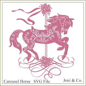 Cavalo de carrossel svg, corte de papel, arquivos SVG e PDF incluídos, vinil, para impressão, cartões, cavalo svg, corte de papel svg, caprichoso, casamento svg,