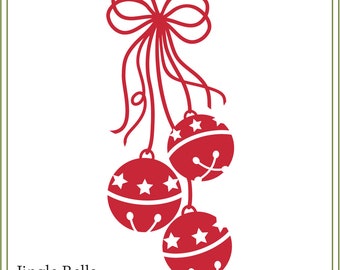 May include: Red jingle bells with white stars hanging from a red ribbon bow. The text "Jingle Bells SVG file" and "Joni & Co." are at the bottom of the image.