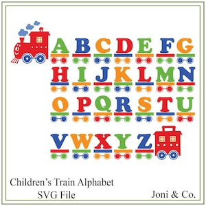 Archivo SVG del alfabeto del tren, alfabeto para niños, alfabeto para niños svg, corte de vinilo, impresión, plancha en transferencia, diseño de pared de vinilo archivo SVG