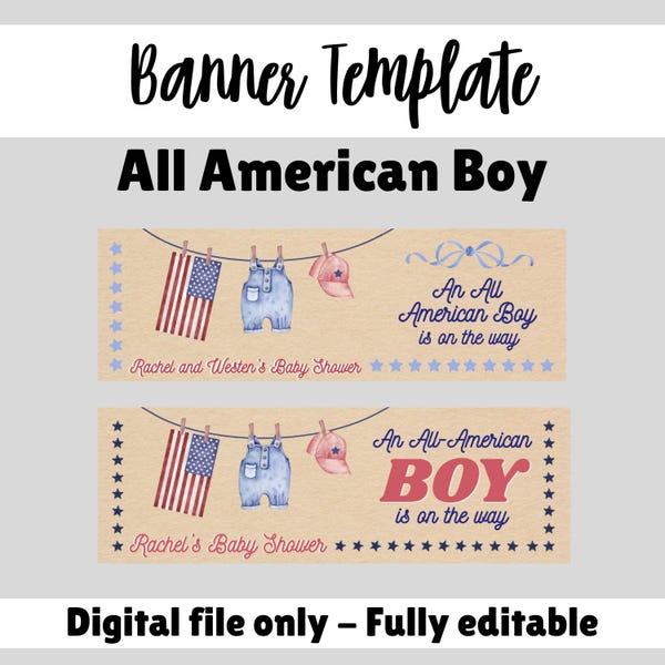 Mall för babyshowerbanner för All American Boy - ENDAST DIGITAL FIL