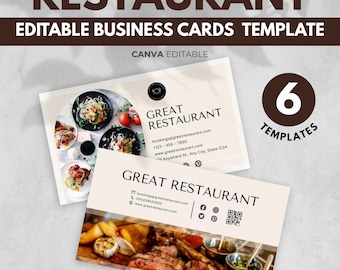 Restaurant Business Card Template - Canva Template, Editable, Printable, Food Business, Café Business Card