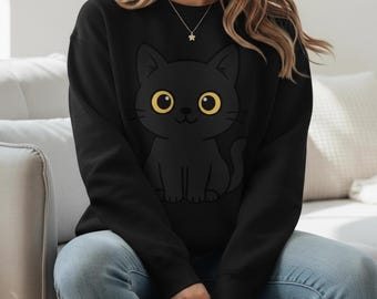 Black Cat Sweatshirt – Cute Cat Lover Gift, Cozy Pullover for