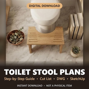Toilet Stool Plans, DIY Wooden Squatty Stool, Bathroom Footstool Woodworking Plan PDF, Beginner Project, Cut List, SketchUp & AutoCAD DWG