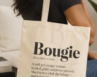Bougie Definition Tote Bag | Boss Babe Canvas Tote | Funny Gift for Women | Reusable Shopping Bag | Aesthetic Book Tote | Soft Yet Savage
