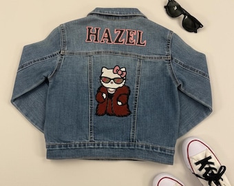 Chaqueta vaquera bordada personalizada / Chaqueta vaquera personalizada para niños / Chaqueta reciclada para niños pequeños con nombre y personaje