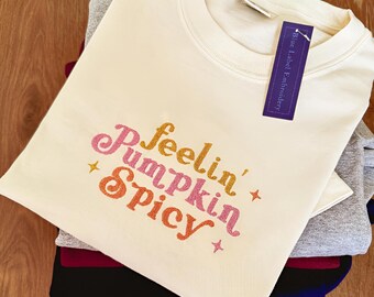 Sudadera bordada otoñal cómoda y picante Feelin' Pumpkin