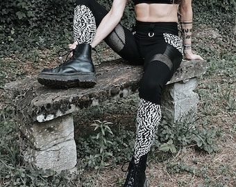 KAMPFKATZE LOCUST_BW_leggings winter pants black white animalier  net inserts diy metal industrial rock punk rave alternative festival