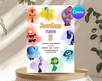 Editable Inside Out 2 Invitation • Canva Template • Digital Invite for Kids Birthday • A5 / 5.8"x8.3" + Mobile Version (editable template)