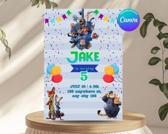 Editable Zootopia 2 Invitation • Canva Template • Digital Invite for Kids Birthday • A5 / 5.8"x8.3" + Mobile Version (editable template)