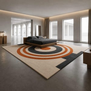 Hand Tufted Wool Rug, Modern Geometric Area Rug, Cream Orange Contemporary 9x12 Hall Rugs