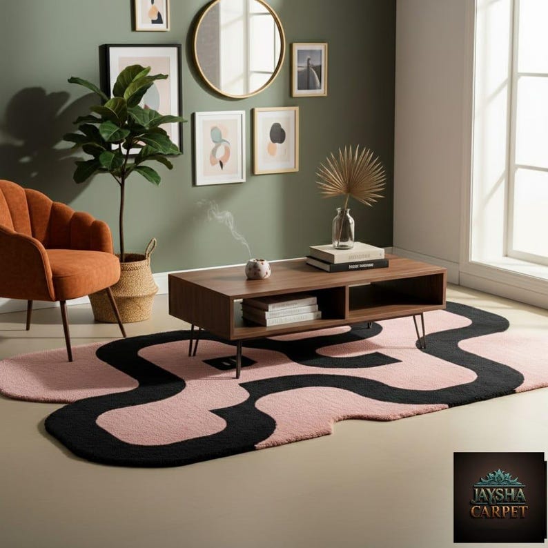 Handmade Irregular Pink, Black Soft Wool Rug - 8x10ft | Groovy Decor ...