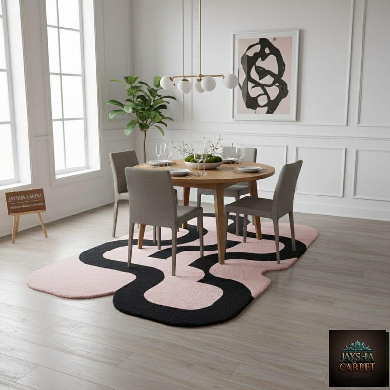 Handmade Irregular Pink, Black Soft Wool Rug - 8x10ft | Groovy Decor ...
