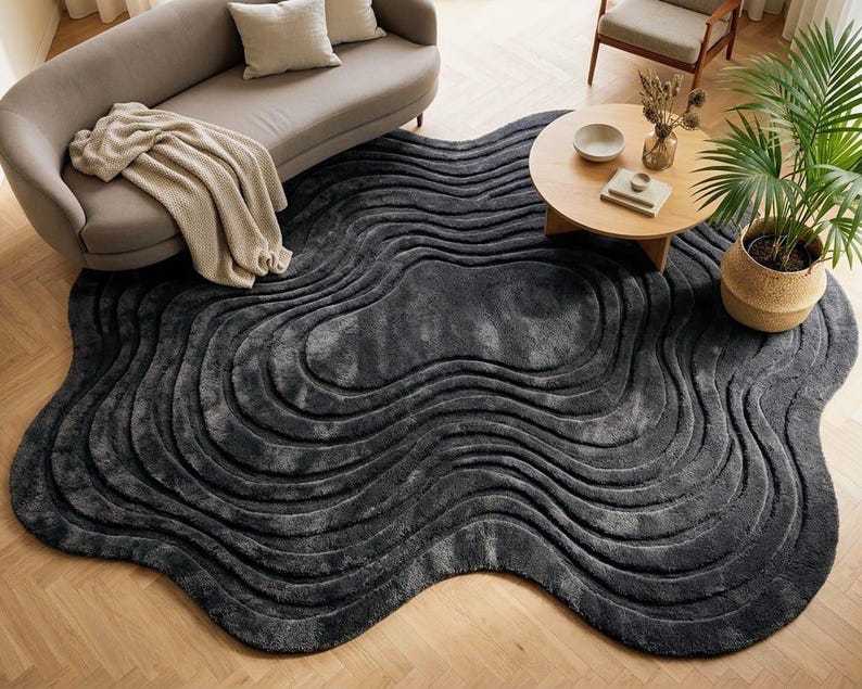 Dark Gray Rugs for Living Room, Bedroom 6x8ft | Hand-tufted Irregular ...