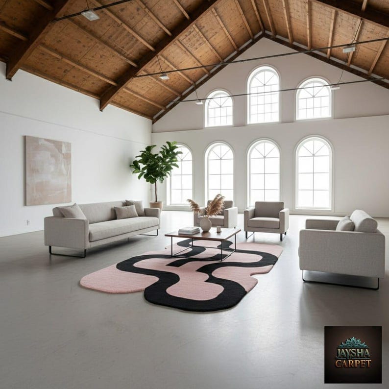 Handmade Irregular Pink, Black Soft Wool Rug - 8x10ft | Groovy Decor ...