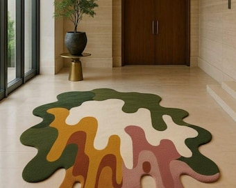 Handmade Wool Area Rug – Abstract Irregular Hand Tufted Carpet for Home Decor