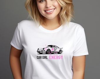 Porsche Style Car Girl Energy T-Shirt, Pink Splatter Racing Tee