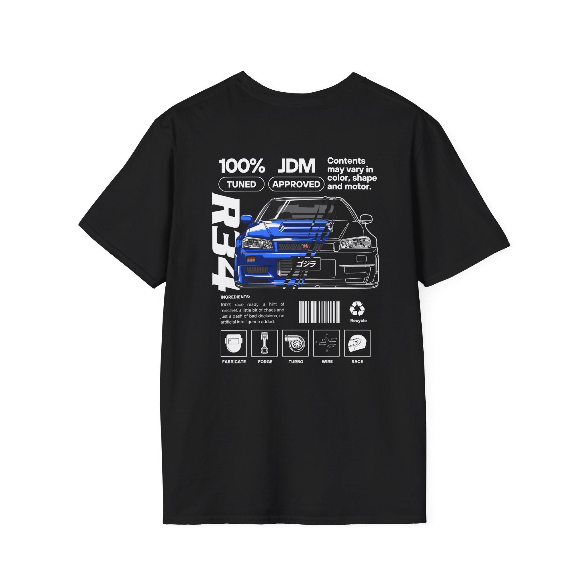 T-shirt Débardeur JDM Nissan R34 GTR Noir - Voiture Japonaise - Fruit Of The Loom