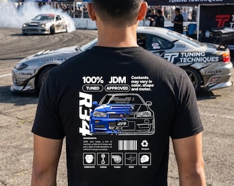 Skyline R34 T-Shirt | Front & Back Graphic Tee | JDM Car Culture Streetwear