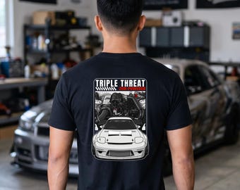 20B Powered FD RX7 Shirt, RX7 T-Shirt, Triple Threat Tee, Rotary Engine Shirt, JDM Car Tee, FD RX7 Gift, Front and Back Graphic Tee