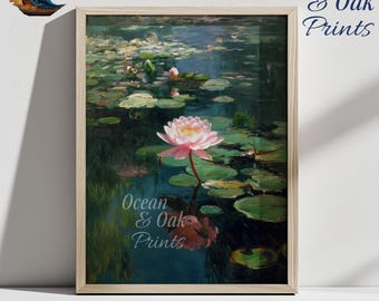 Water Lilies Print: Monet-Inspired Pond Scene, Vintage Wall Art (Digital Download)