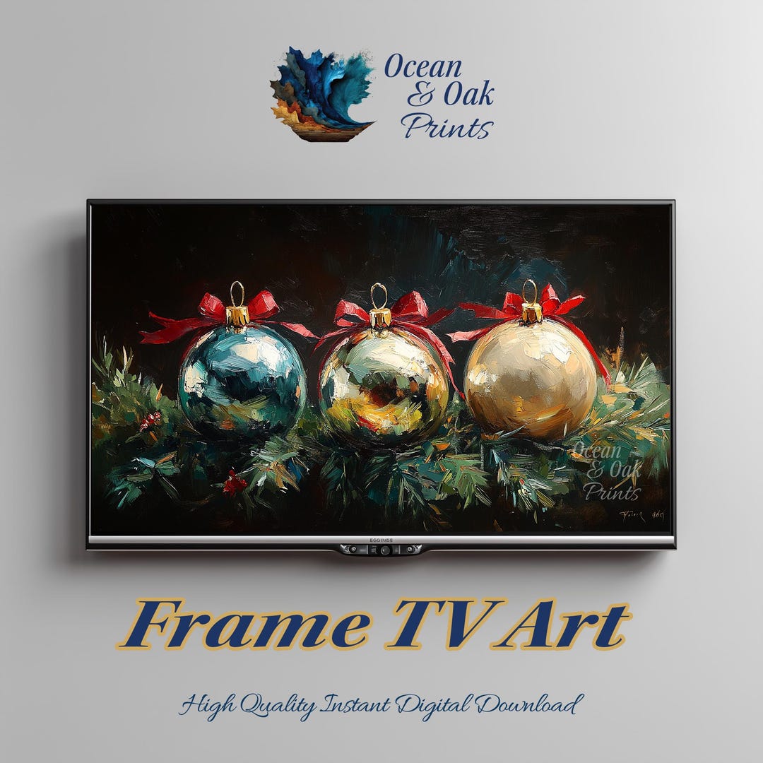 Vintage Christmas Baubles Frame TV Art, Holiday Ornament Still Life ...