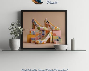 Pastell Schuh Druck: Retro Dänisch Mid-Century Modern Dekor (Digitaler Download)