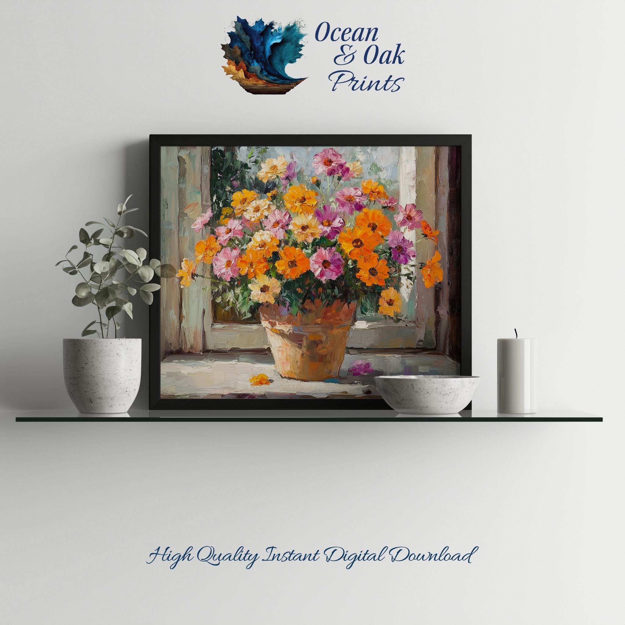 マリーゴールドの花の絵画：コテージコア植物プリント（デジタル