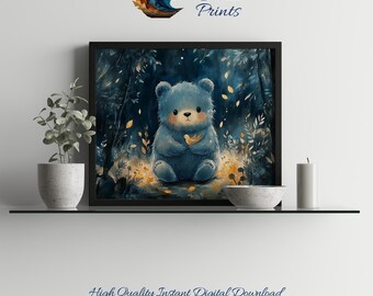 Impresión de acuarela de oso pastel – Arte infantil (Descarga digital)